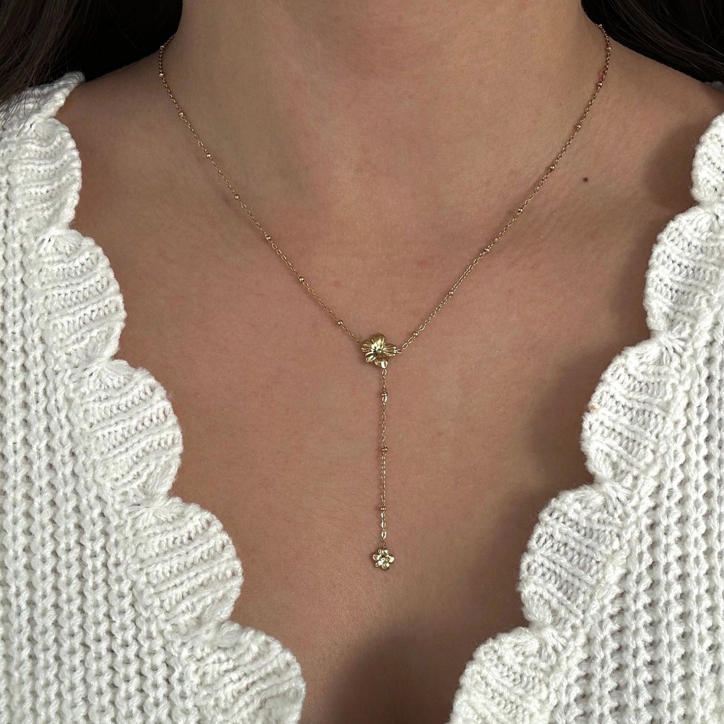 Y Lariat Necklace for Women - Dainty Layering Necklace Stainless Steel CZ Drop Pendant Delicate Minimalist Jewelry