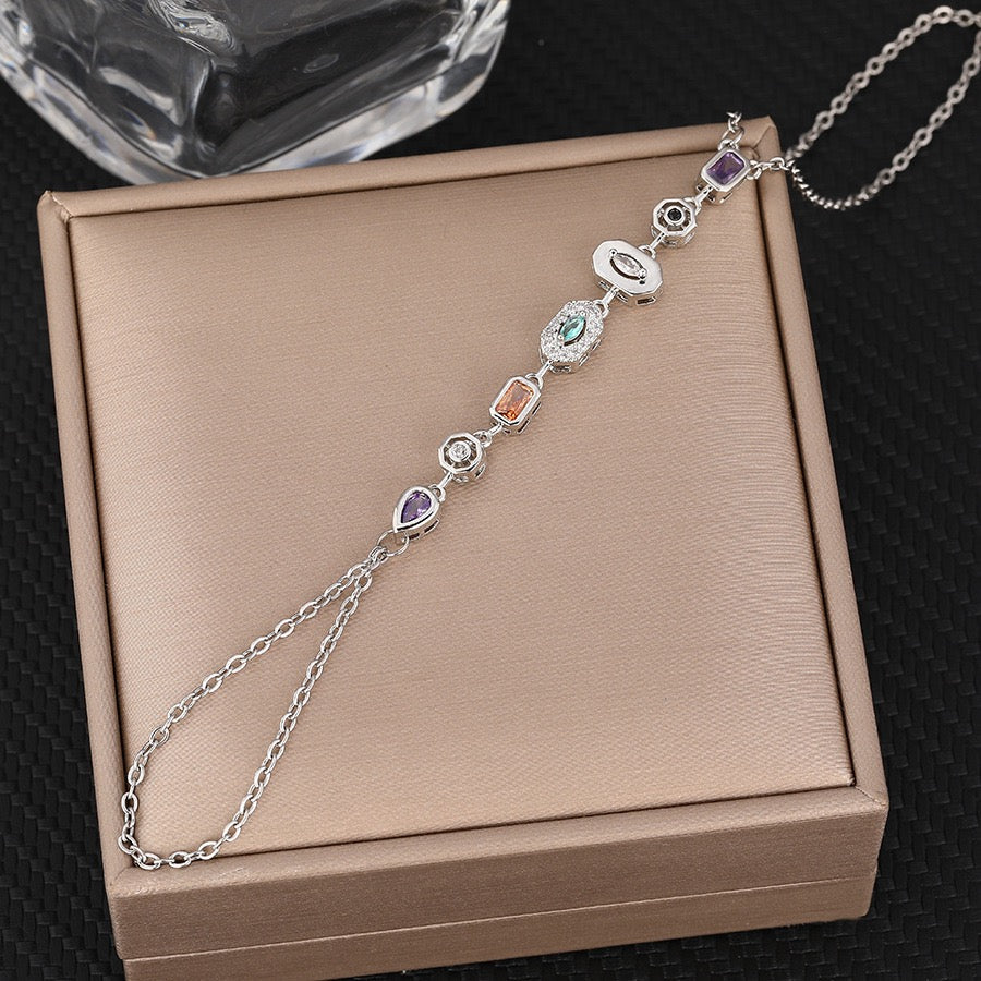 Cubic Zirconia Hand Chain Bracelet - Double Wrap Wrist to Finger