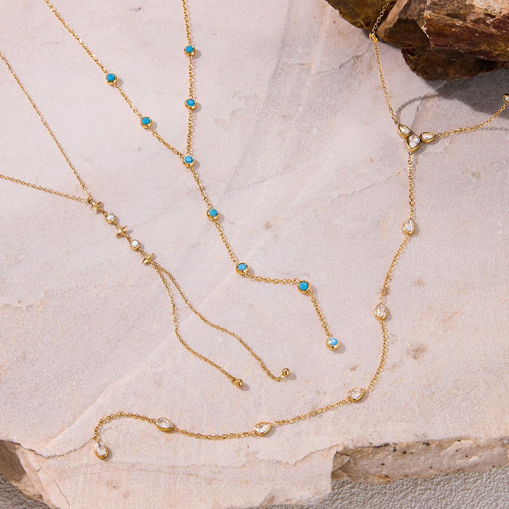 Y Lariat Necklace for Women - Dainty Layering Necklace Stainless Steel CZ Drop Pendant Delicate Minimalist Jewelry