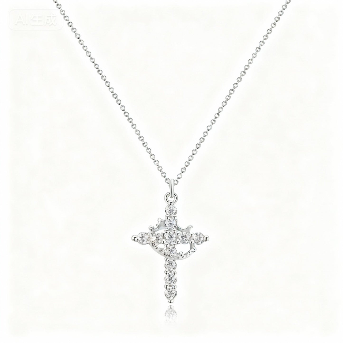 Rotating Crown Cross Zirconia Necklace - Faith Guardian