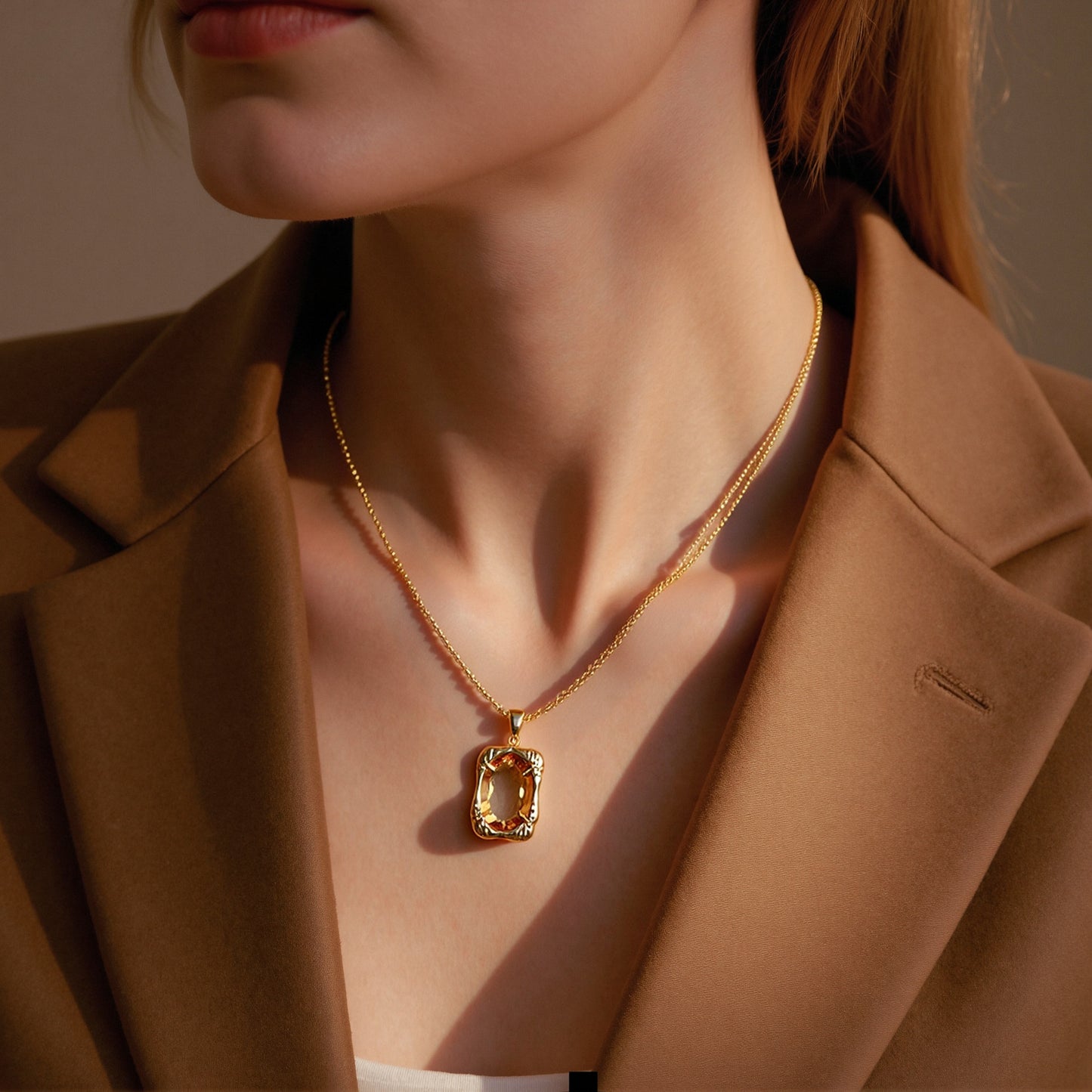 Layered Cube Necklace - Double Chain Pendant Jewelry for Women
