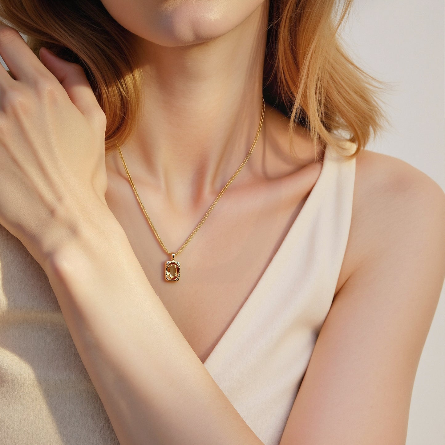 Layered Cube Necklace - Double Chain Pendant Jewelry for Women
