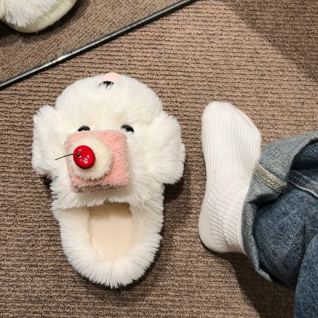 Adorable Puppy Cake Slippers - Fluffy Warm Embrace