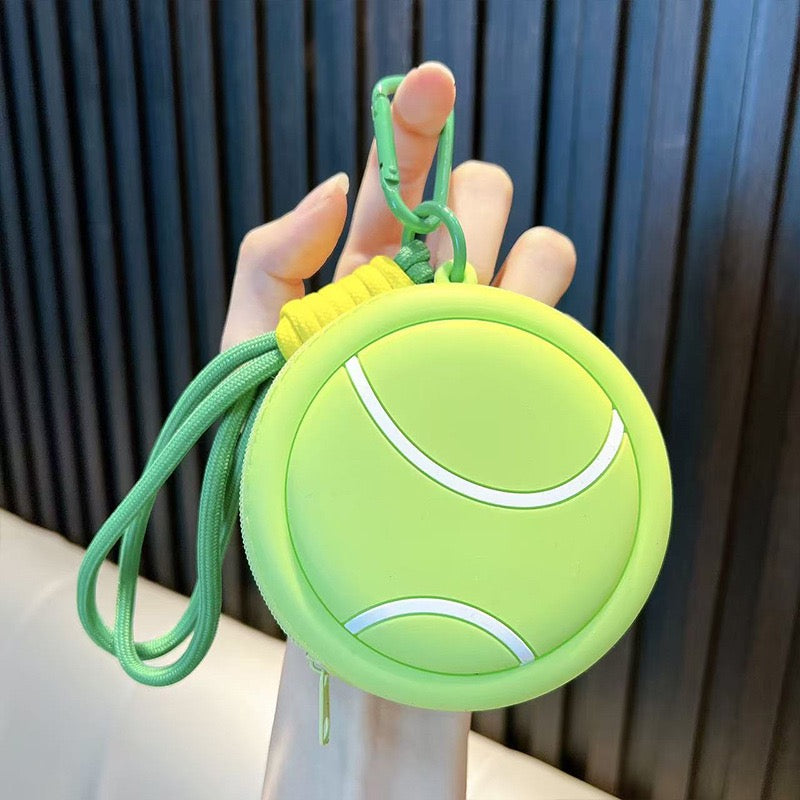 Sports Ball Silicone Coin Pouch Keychain - Basketball Baseball Tennis Soccer Charm