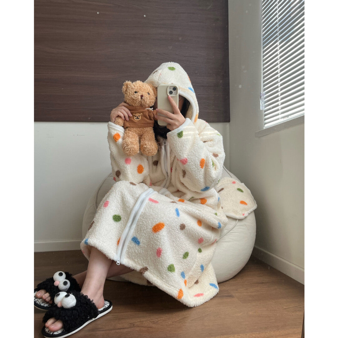 Unisex Oversized Fleece Hoodie Zip Up, Soft Coral Plush Loungewear for Winter, Warm Hooded Blanket Jacket, Cozy Homewear for Men & Women