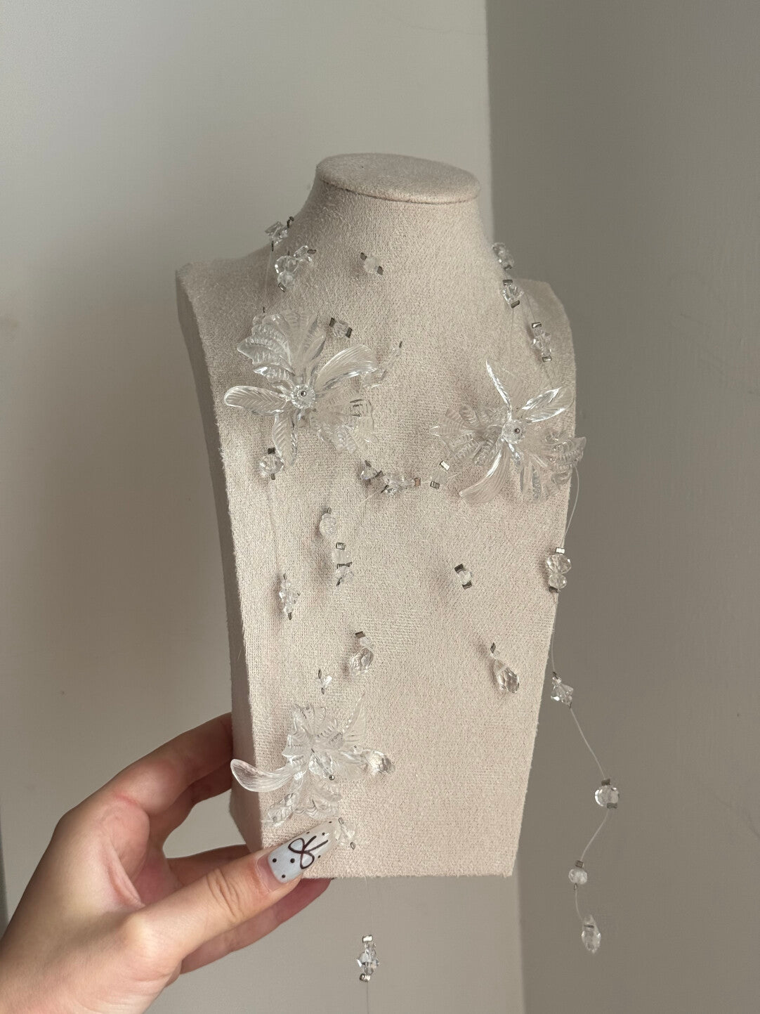 Crystal Flower Angel Necklace Statement Jewelry for Women - Transparent Cascading Beads Wedding Bridal Choker