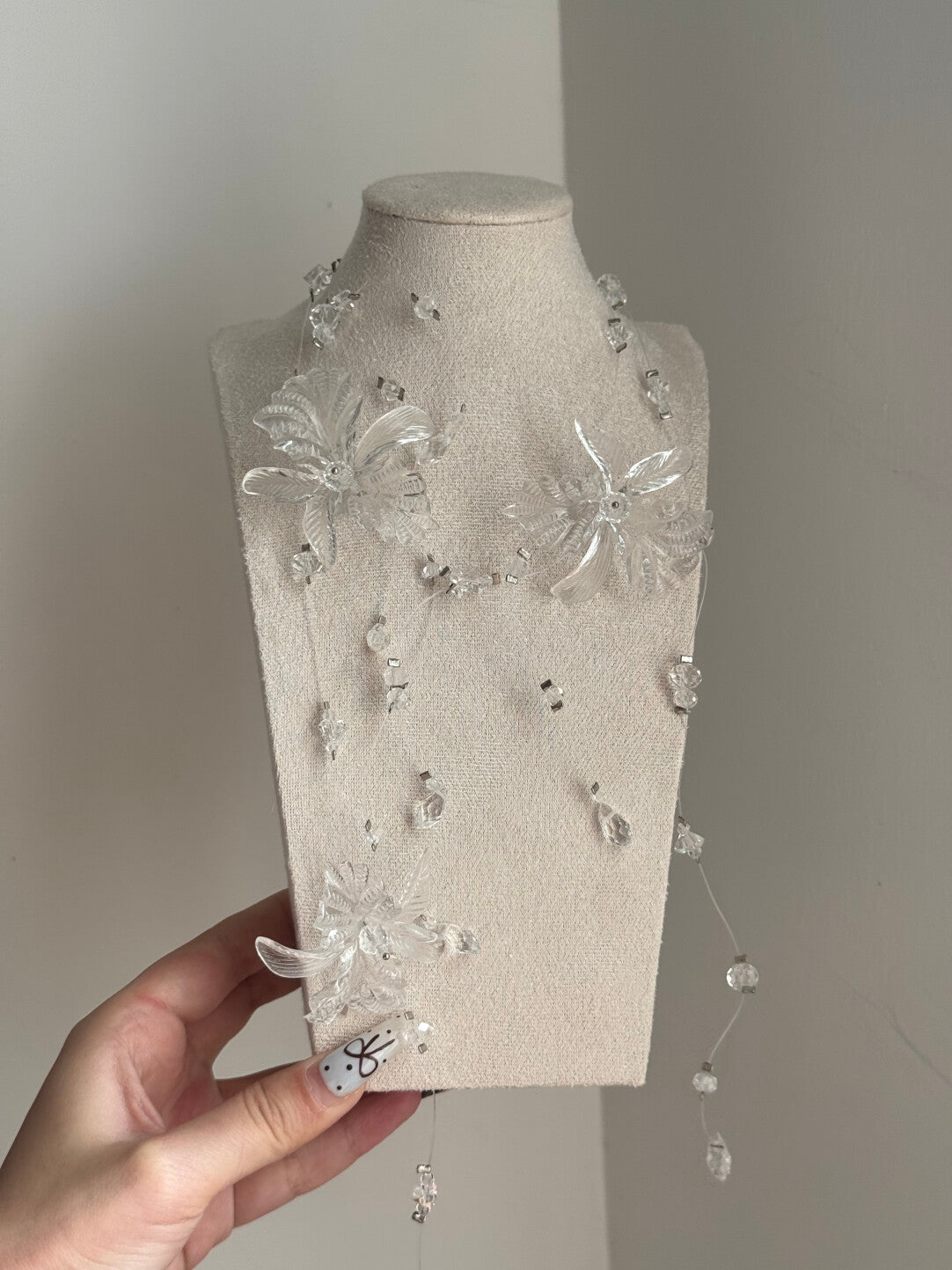 Crystal Flower Angel Necklace Statement Jewelry for Women - Transparent Cascading Beads Wedding Bridal Choker