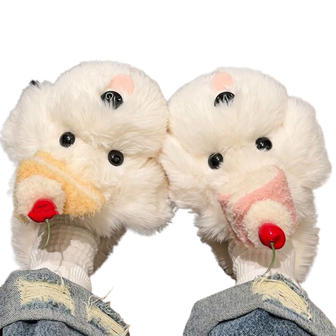 Adorable Puppy Cake Slippers - Fluffy Warm Embrace