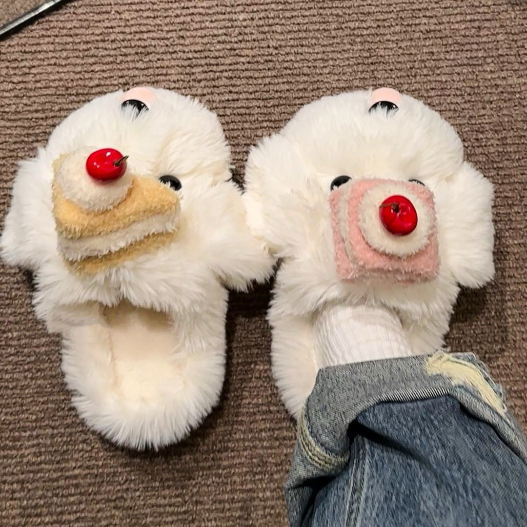 Adorable Puppy Cake Slippers - Fluffy Warm Embrace