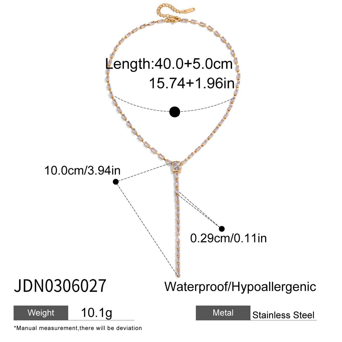 Y Lariat Necklace for Women - Dainty Layering Necklace Stainless Steel CZ Drop Pendant Delicate Minimalist Jewelry