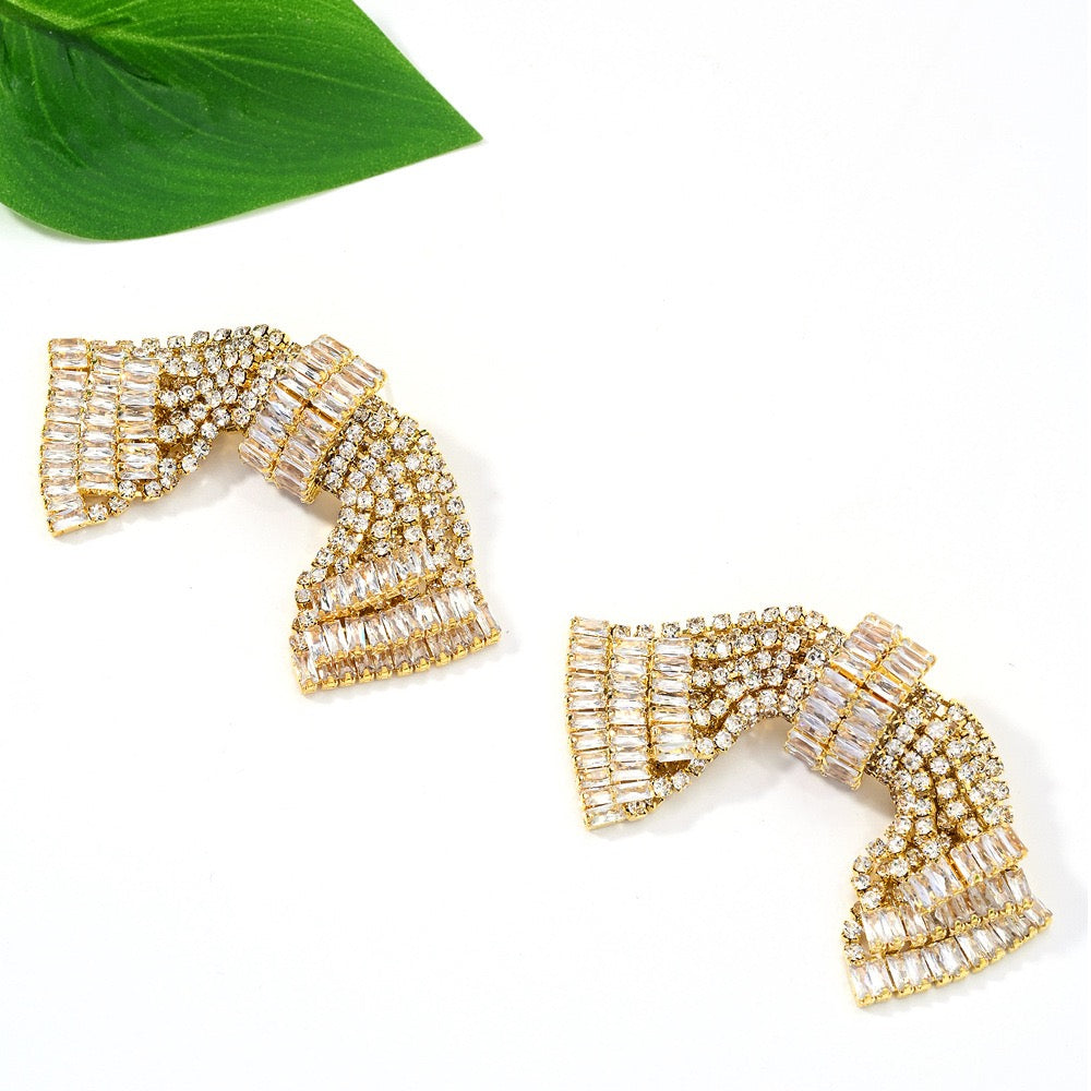 Luxury Crystal Rhinestone Bow Earrings Statement Jewelry