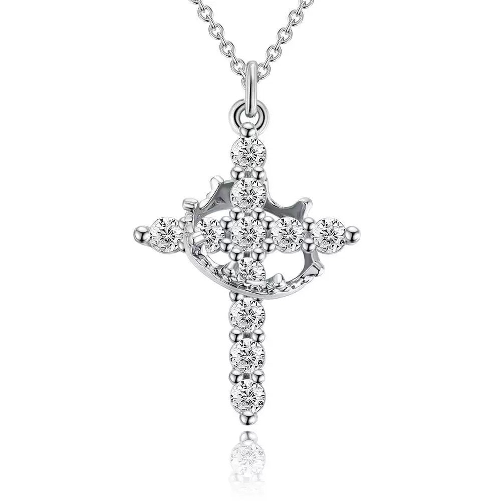 Rotating Crown Cross Zirconia Necklace - Faith Guardian
