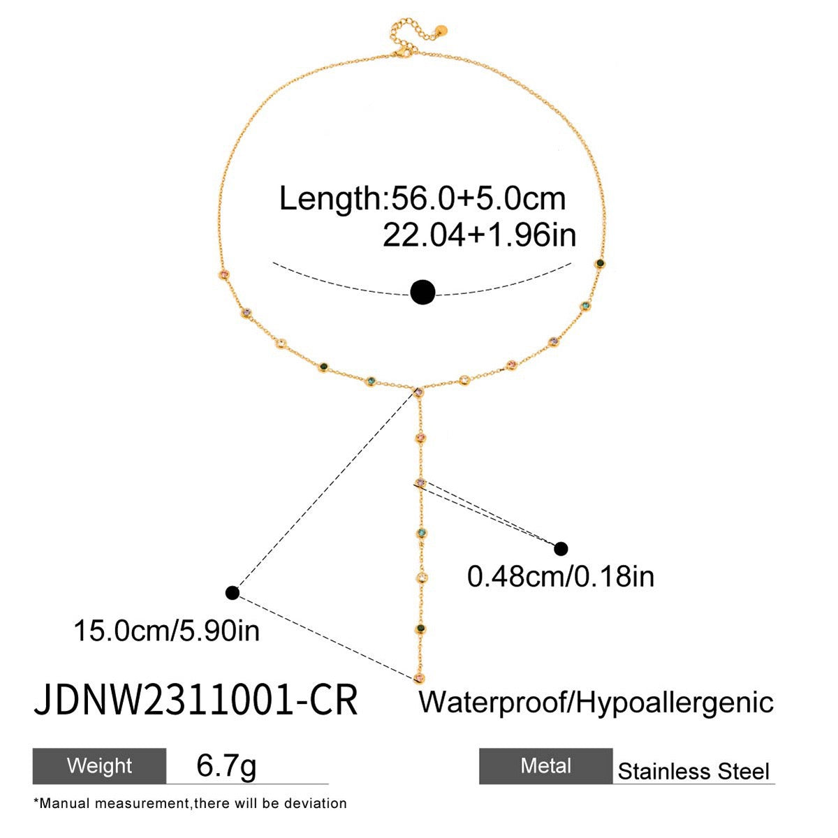 Y Lariat Necklace for Women - Dainty Layering Necklace Stainless Steel CZ Drop Pendant Delicate Minimalist Jewelry