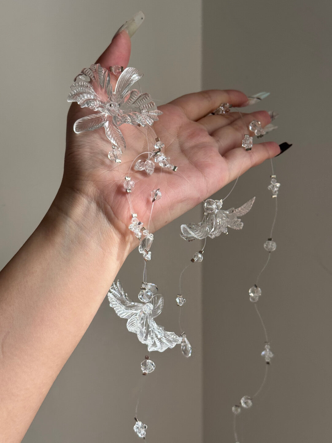 Crystal Flower Angel Necklace Statement Jewelry for Women - Transparent Cascading Beads Wedding Bridal Choker