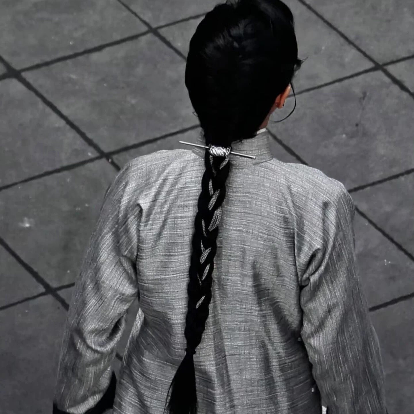 Silver Chain Tassel Hair Stick with Crystal