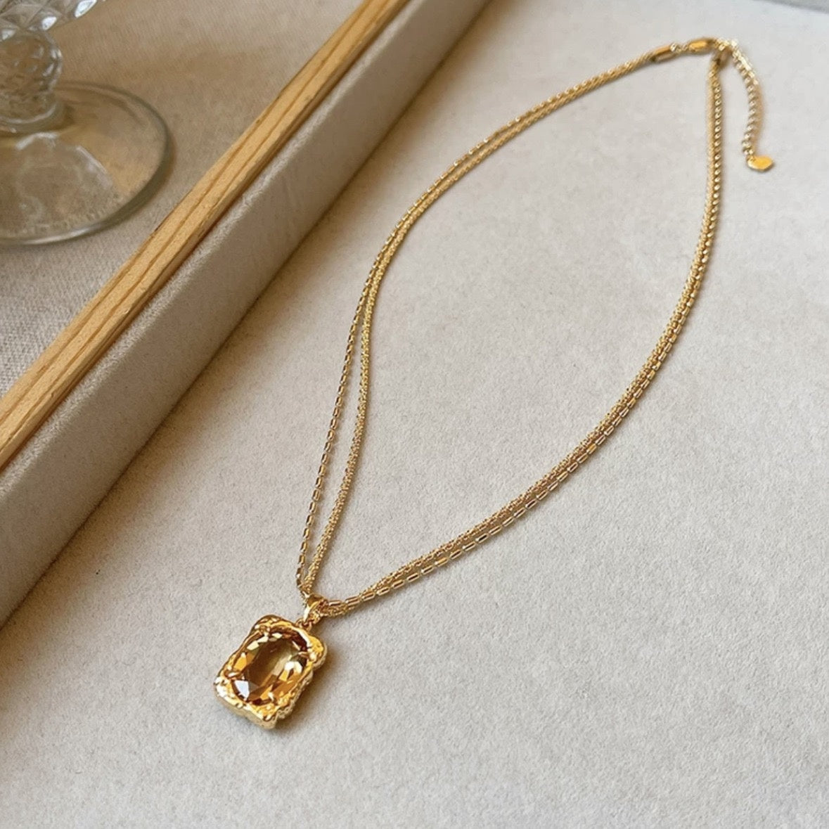 Layered Cube Necklace - Double Chain Pendant Jewelry for Women