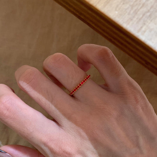 Delicate Ruby Eternity Band Ring - 18K Gold Plated 925 Sterling Silver