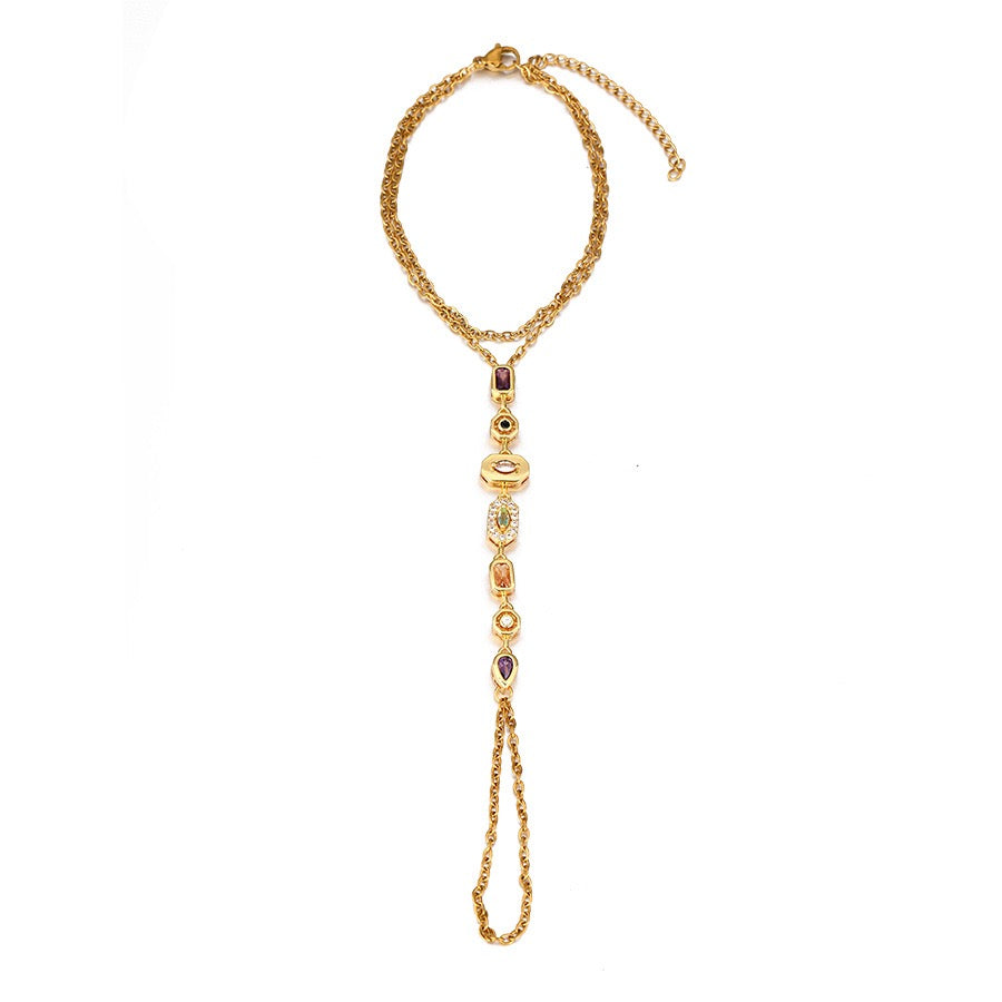 Cubic Zirconia Hand Chain Bracelet - Double Wrap Wrist to Finger