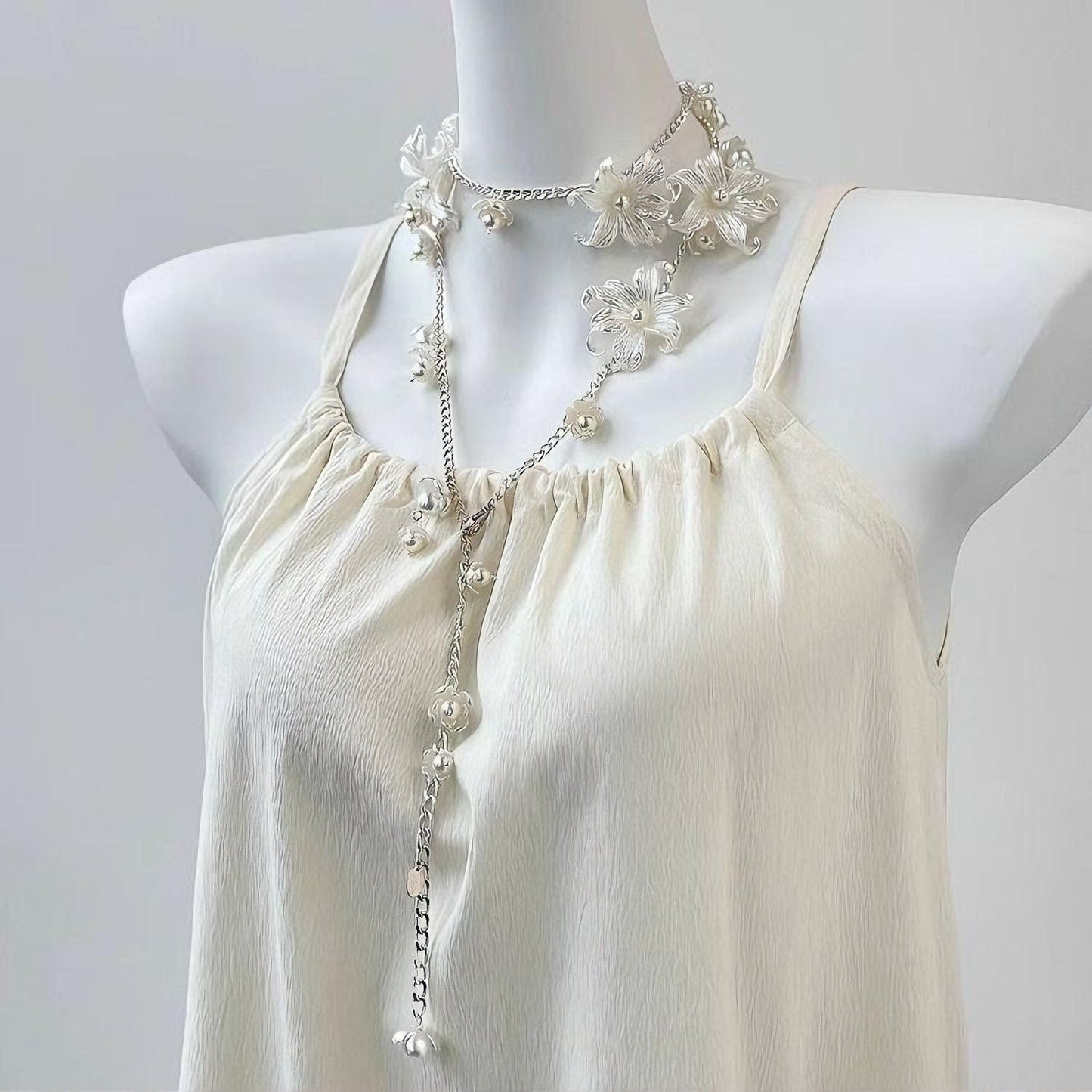 Silver Plated Flower Pearl Necklace Waist Chain Gift Box - Birthday Gift for Girlfriend Best Friend