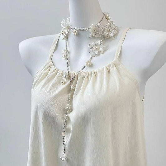 Silver Plated Flower Pearl Necklace Waist Chain Gift Box - Birthday Gift for Girlfriend Best Friend