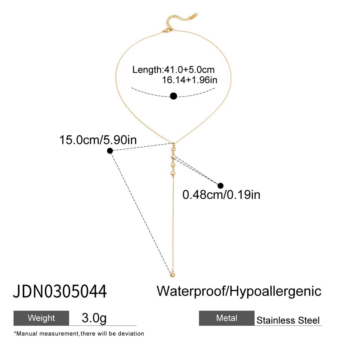 Y Lariat Necklace for Women - Dainty Layering Necklace Stainless Steel CZ Drop Pendant Delicate Minimalist Jewelry