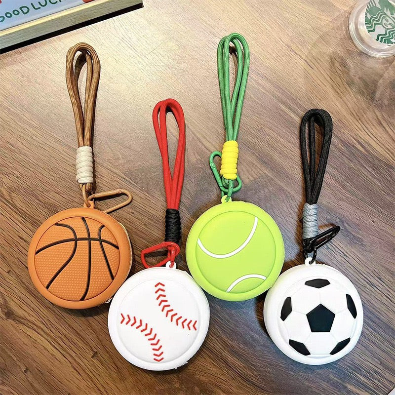 Sports Ball Silicone Coin Pouch Keychain - Basketball Baseball Tennis Soccer Charm