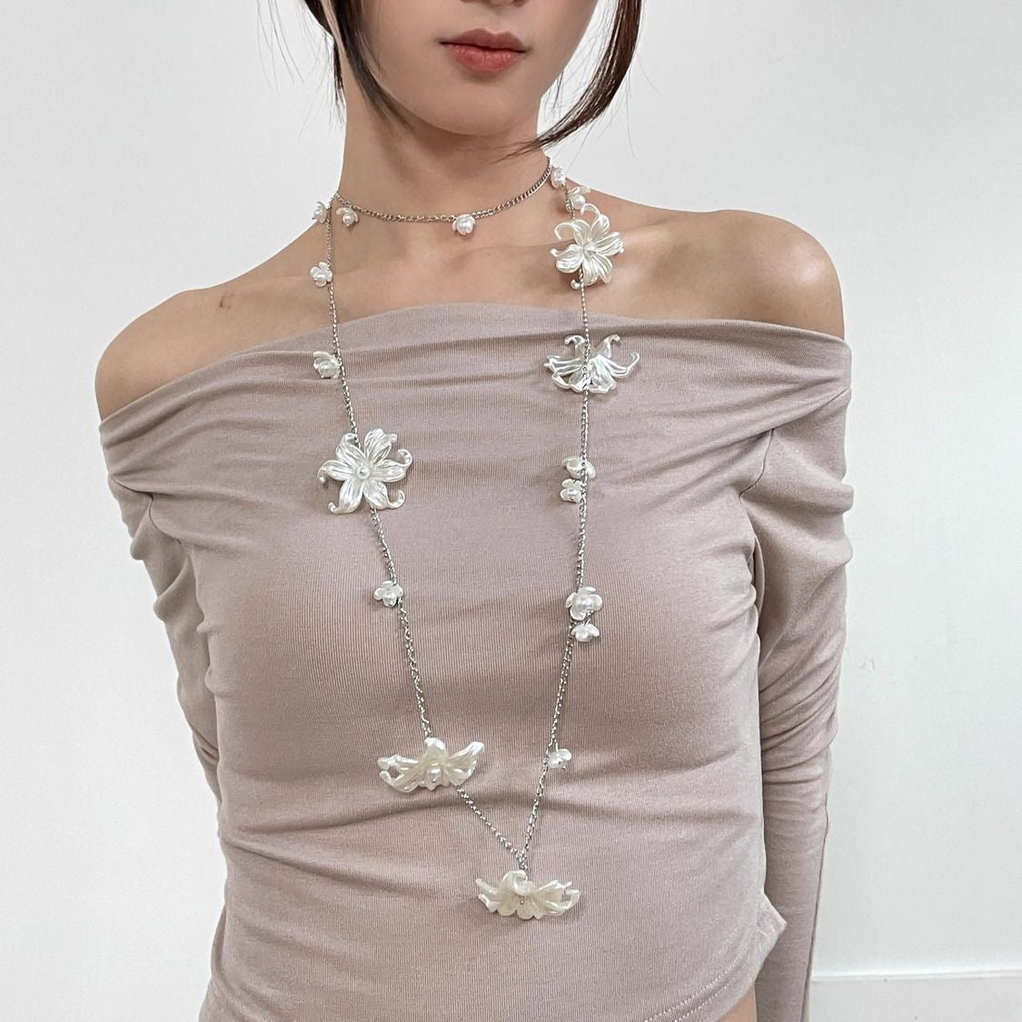 Silver Plated Flower Pearl Necklace Waist Chain Gift Box - Birthday Gift for Girlfriend Best Friend