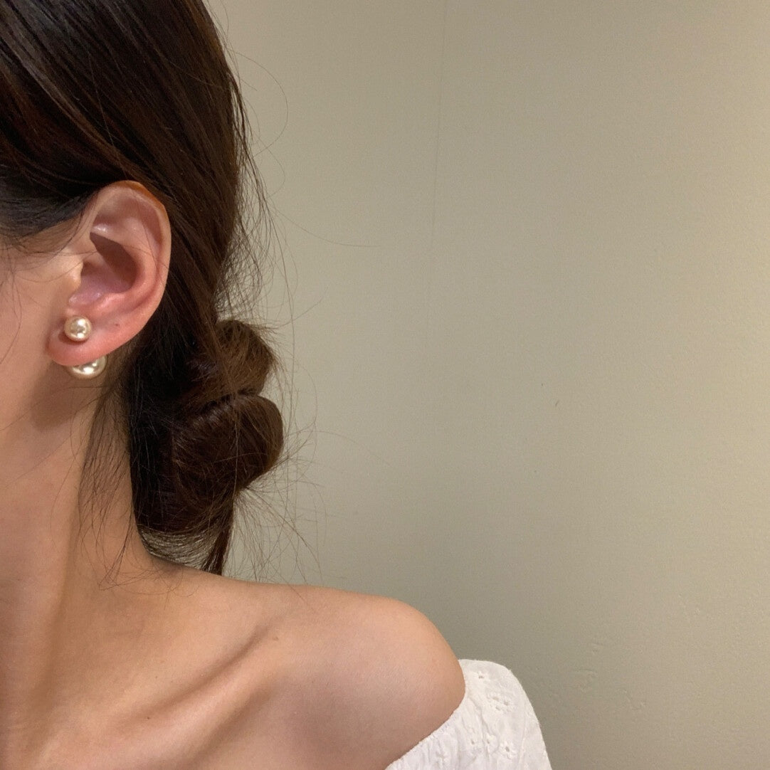 Champagne Gold Faux Pearl Hoop Earrings - 5 Wearing Methods | S925 Silver Needle