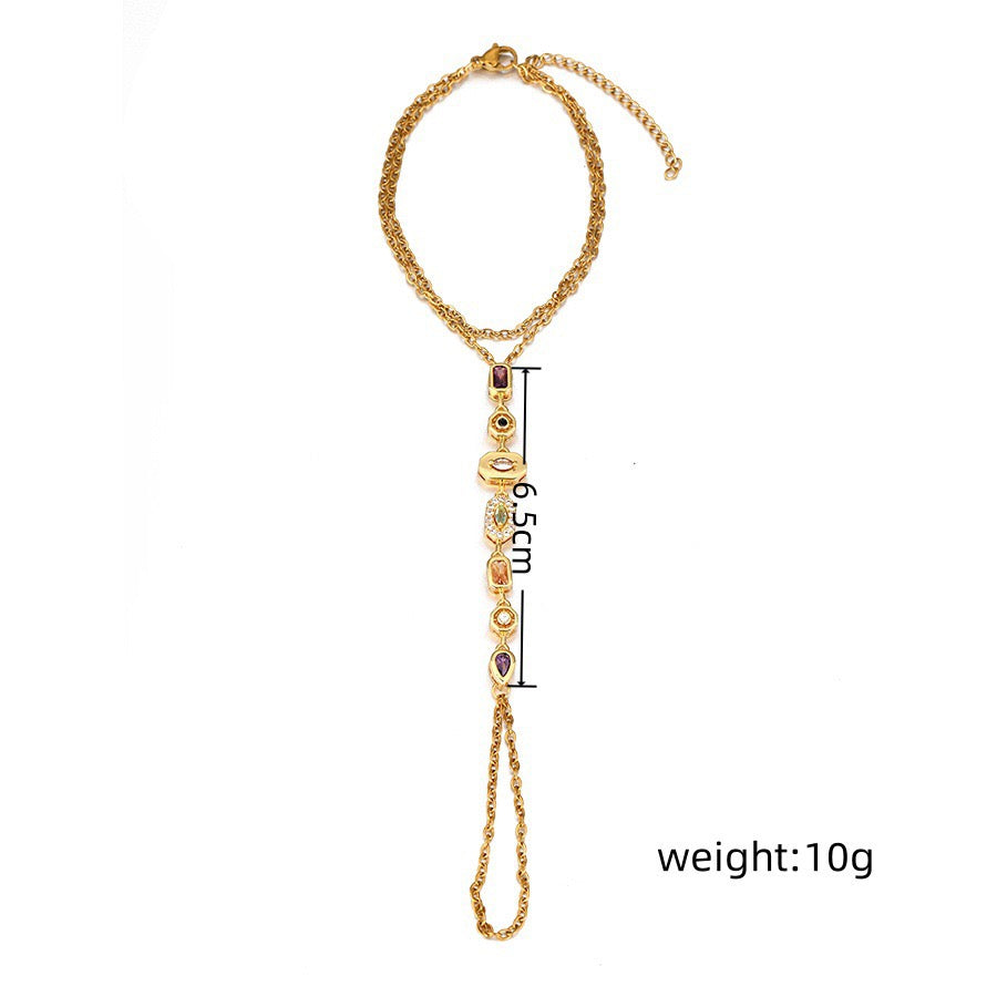 Cubic Zirconia Hand Chain Bracelet - Double Wrap Wrist to Finger