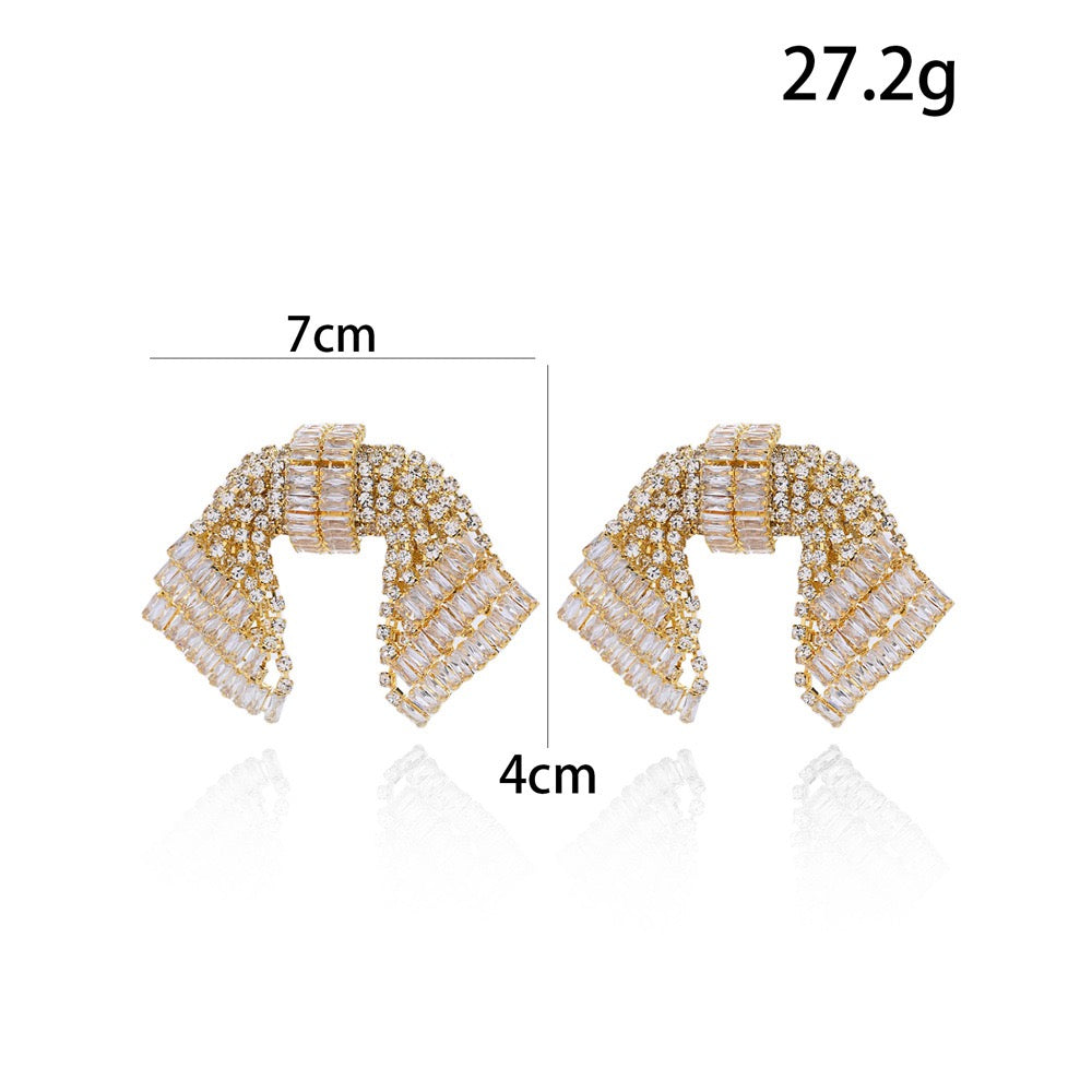 Luxury Crystal Rhinestone Bow Earrings Statement Jewelry