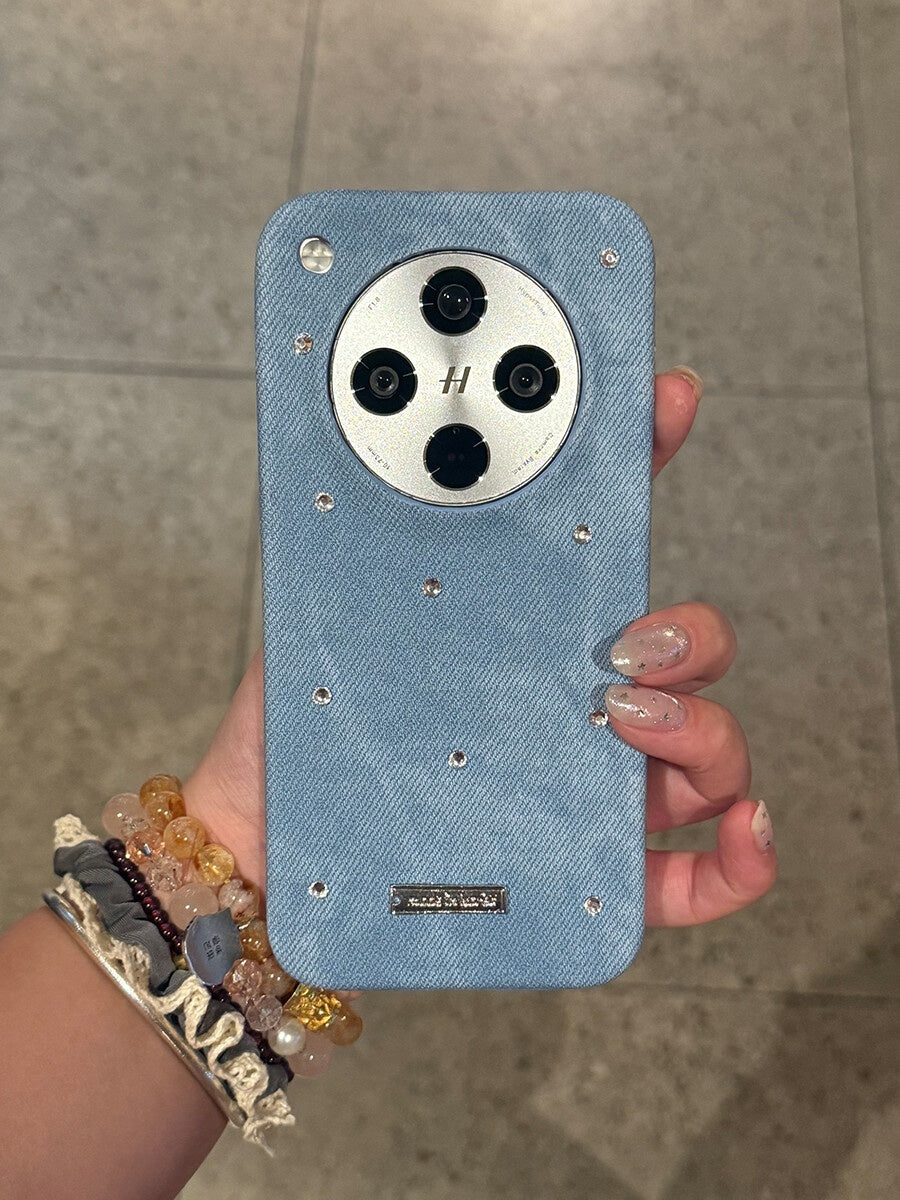 Handcrafted Original Denim Rhinestone Phone Case iPhone Samsung Galaxy Mobile Phone Cases