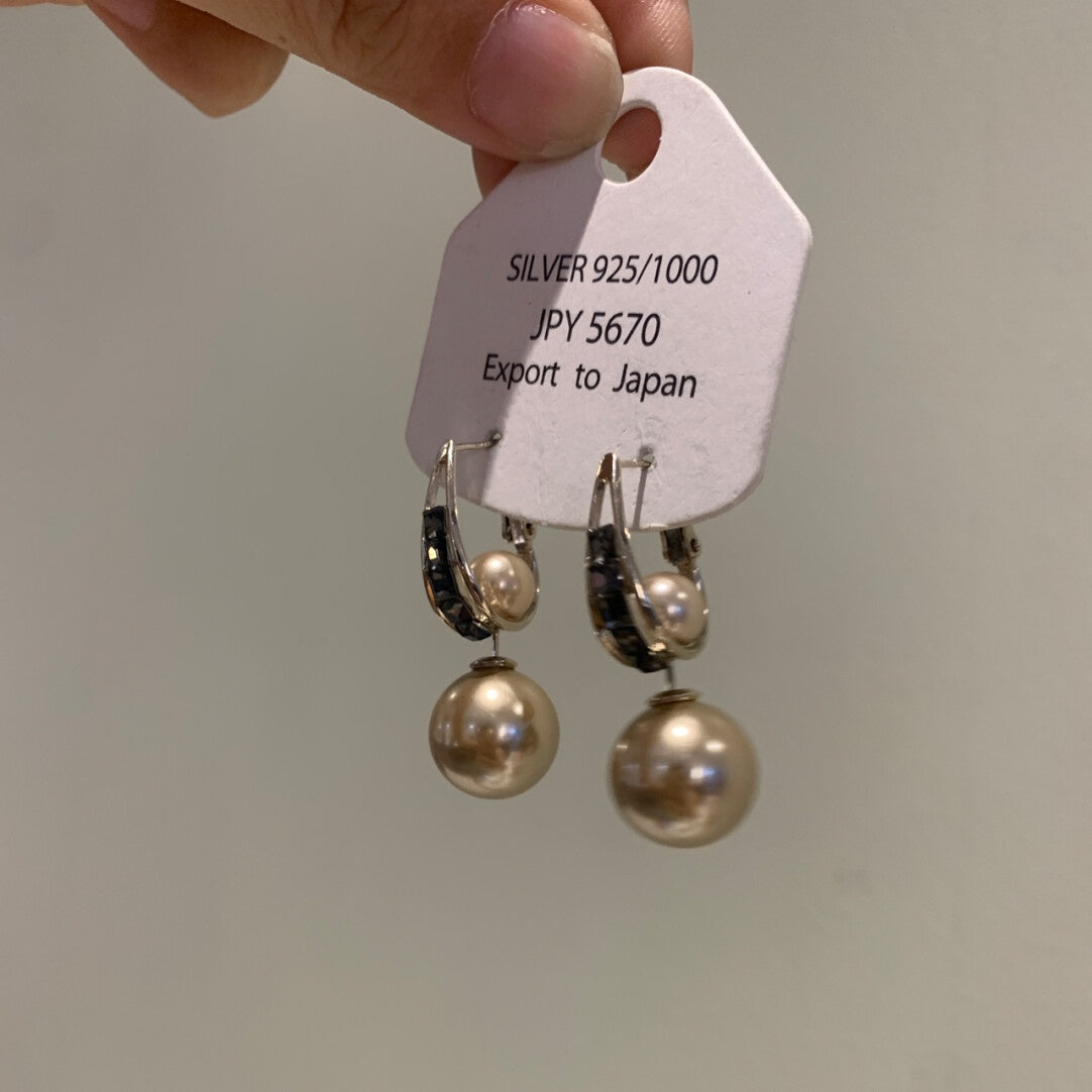 Champagne Gold Faux Pearl Hoop Earrings - 5 Wearing Methods | S925 Silver Needle