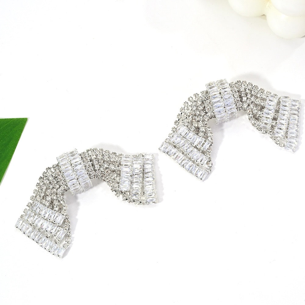 Luxury Crystal Rhinestone Bow Earrings Statement Jewelry