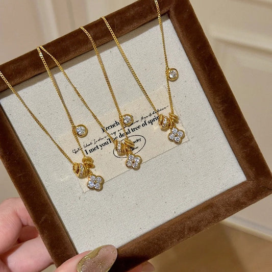 Gold Clover Necklace for Women with Gift Box - Delicate Crystal Pendant Necklace Lucky Charm Jewelry Birthday Gifts