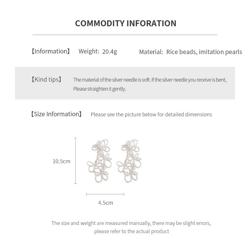 Handmade Beaded Flower Dangle Earrings for Women, White Long Drop Floral Statement Earrings, Lightweight Seed Bead Boho Jewelry for Parties, Weddings & Daily Wear