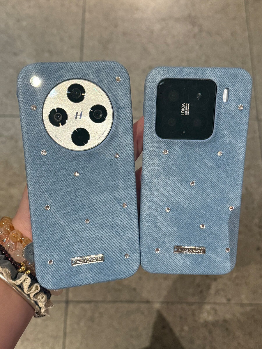 Handcrafted Original Denim Rhinestone Phone Case iPhone Samsung Galaxy Mobile Phone Cases