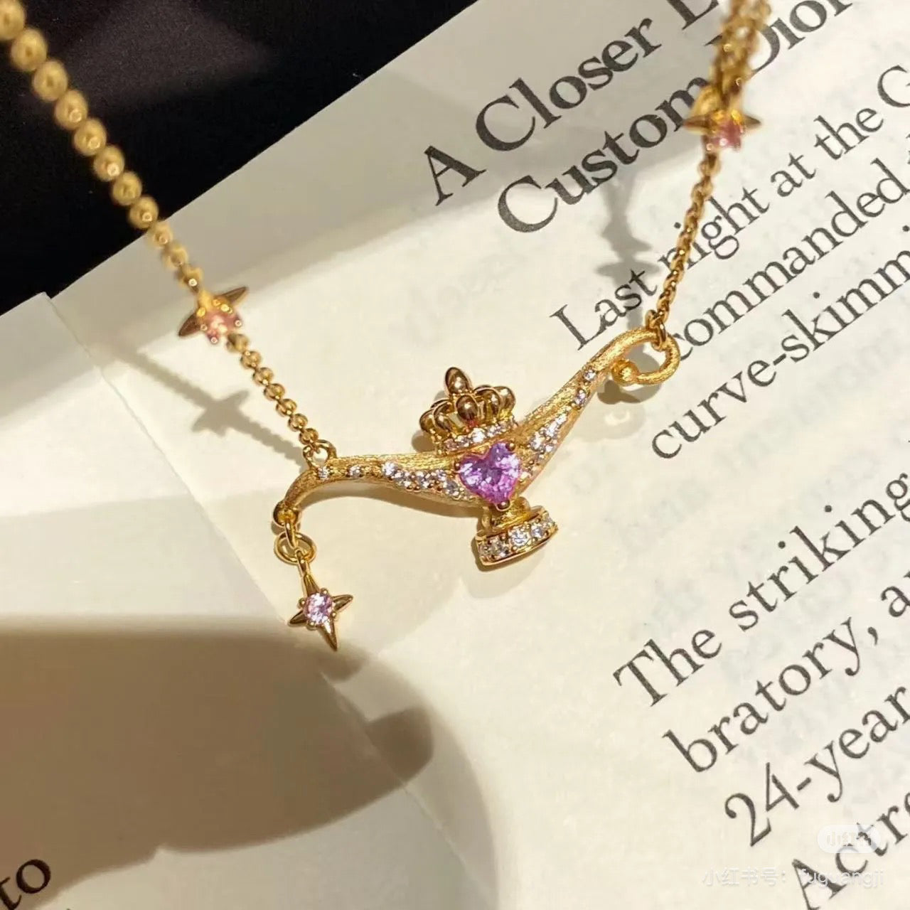 Aladdin Genie Lamp Necklace - Gold Plated Zirconia Pendant