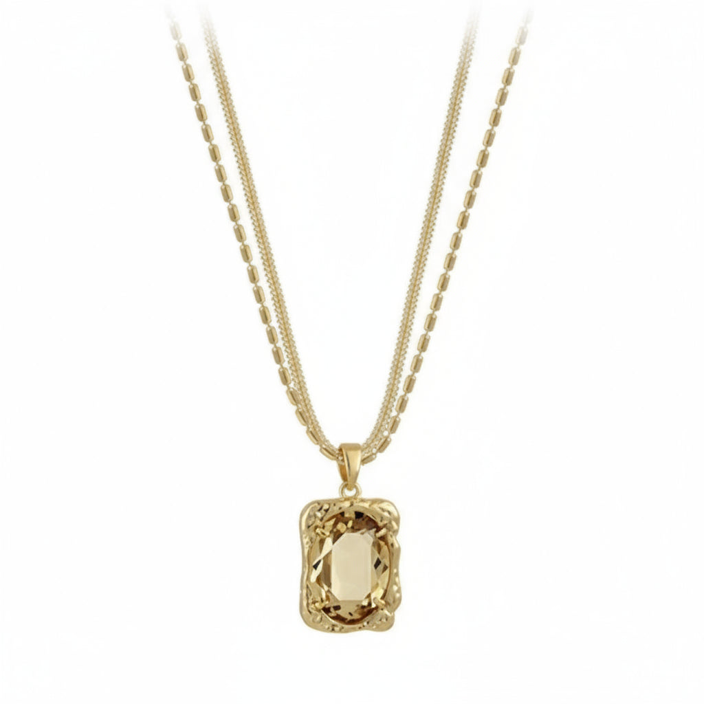 Layered Cube Necklace - Double Chain Pendant Jewelry for Women