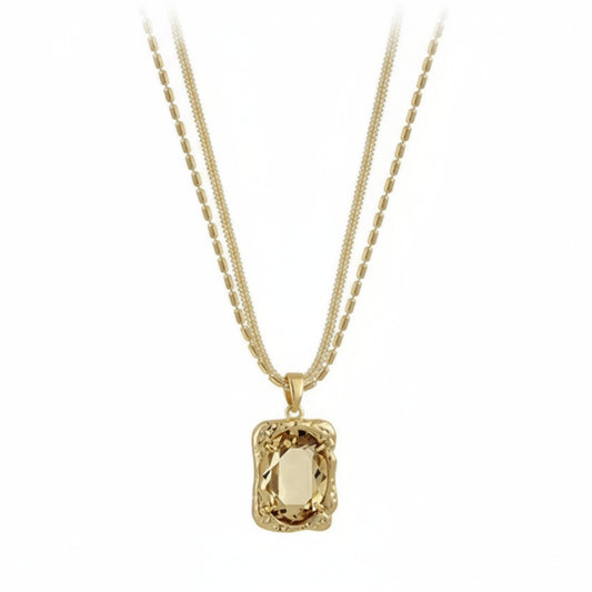 Layered Cube Necklace - Double Chain Pendant Jewelry for Women