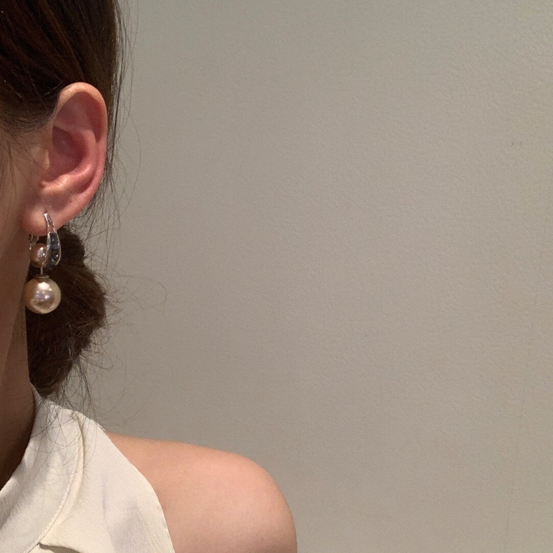 Champagne Gold Faux Pearl Hoop Earrings - 5 Wearing Methods | S925 Silver Needle