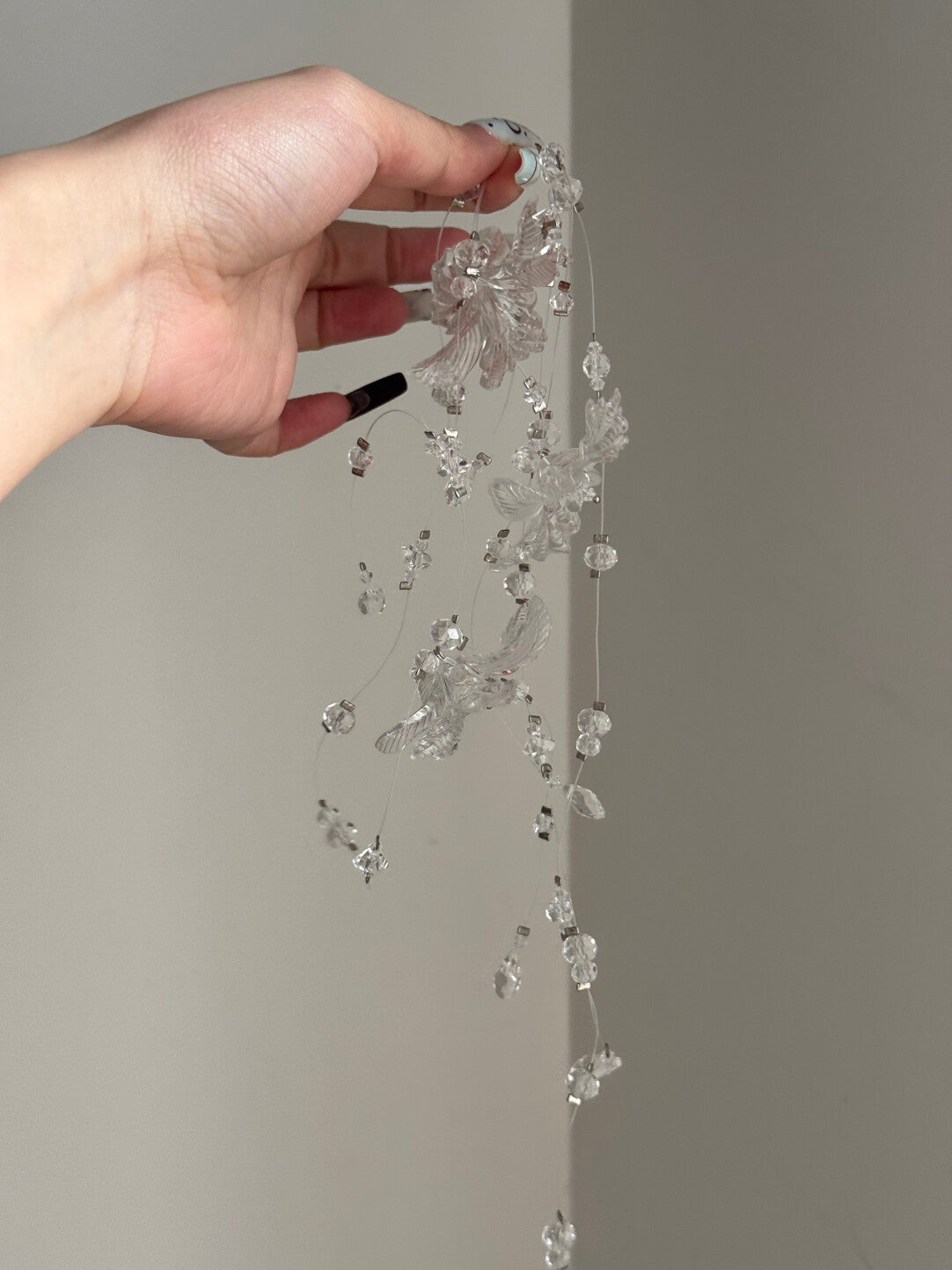 Crystal Flower Angel Necklace Statement Jewelry for Women - Transparent Cascading Beads Wedding Bridal Choker