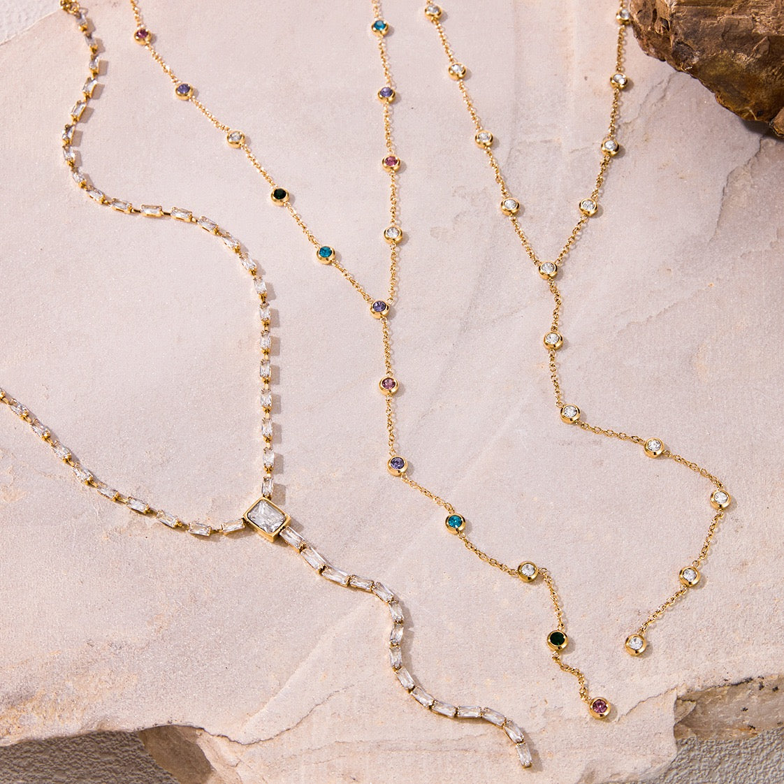 Y Lariat Necklace for Women - Dainty Layering Necklace Stainless Steel CZ Drop Pendant Delicate Minimalist Jewelry