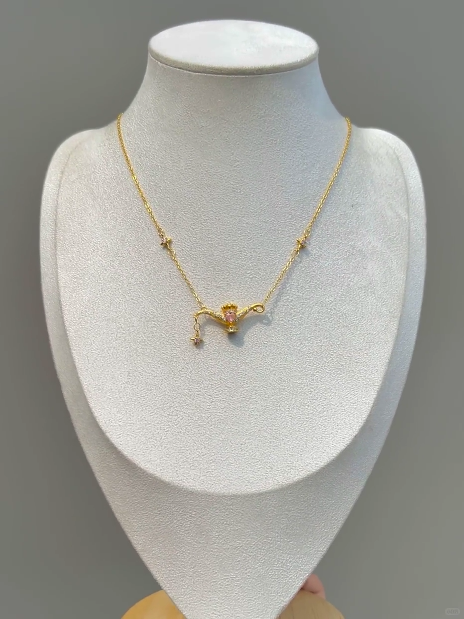 Aladdin Genie Lamp Necklace - Gold Plated Zirconia Pendant