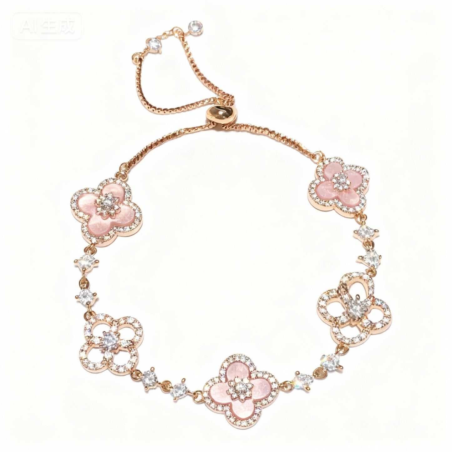 gift box ，Lucky Clover Zirconia Bracelet - Adjustable Four Leaf Clover Bracelet for Women