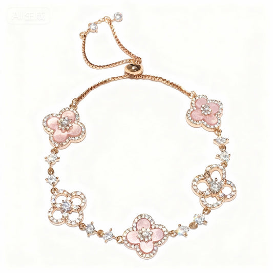 gift box ，Lucky Clover Zirconia Bracelet - Adjustable Four Leaf Clover Bracelet for Women