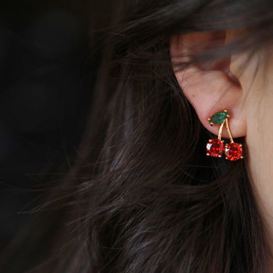 Cute Cherry Earrings | Kawaii Red Crystal Drop Earrings Gift