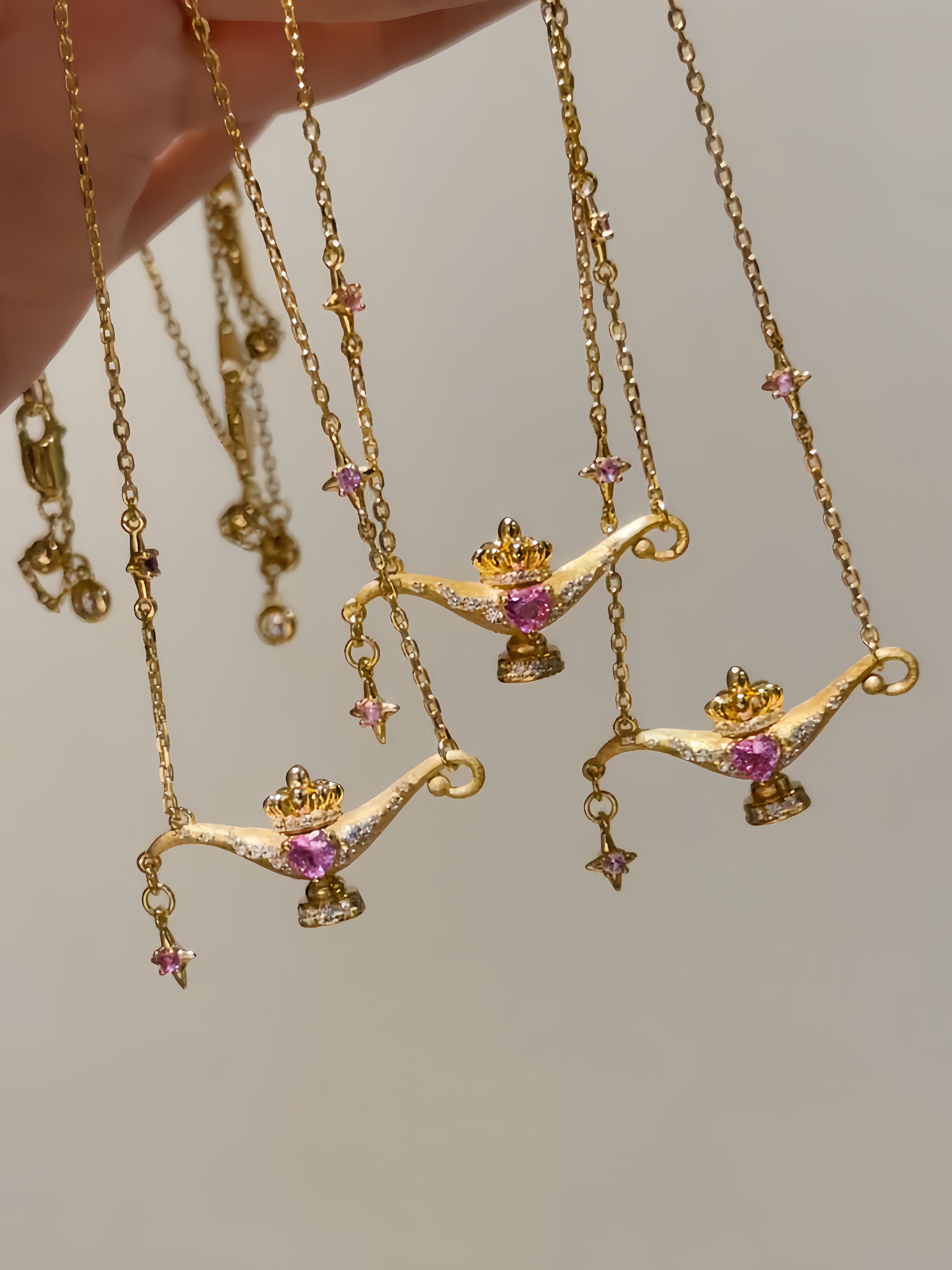 Aladdin Genie Lamp Necklace - Gold Plated Zirconia Pendant