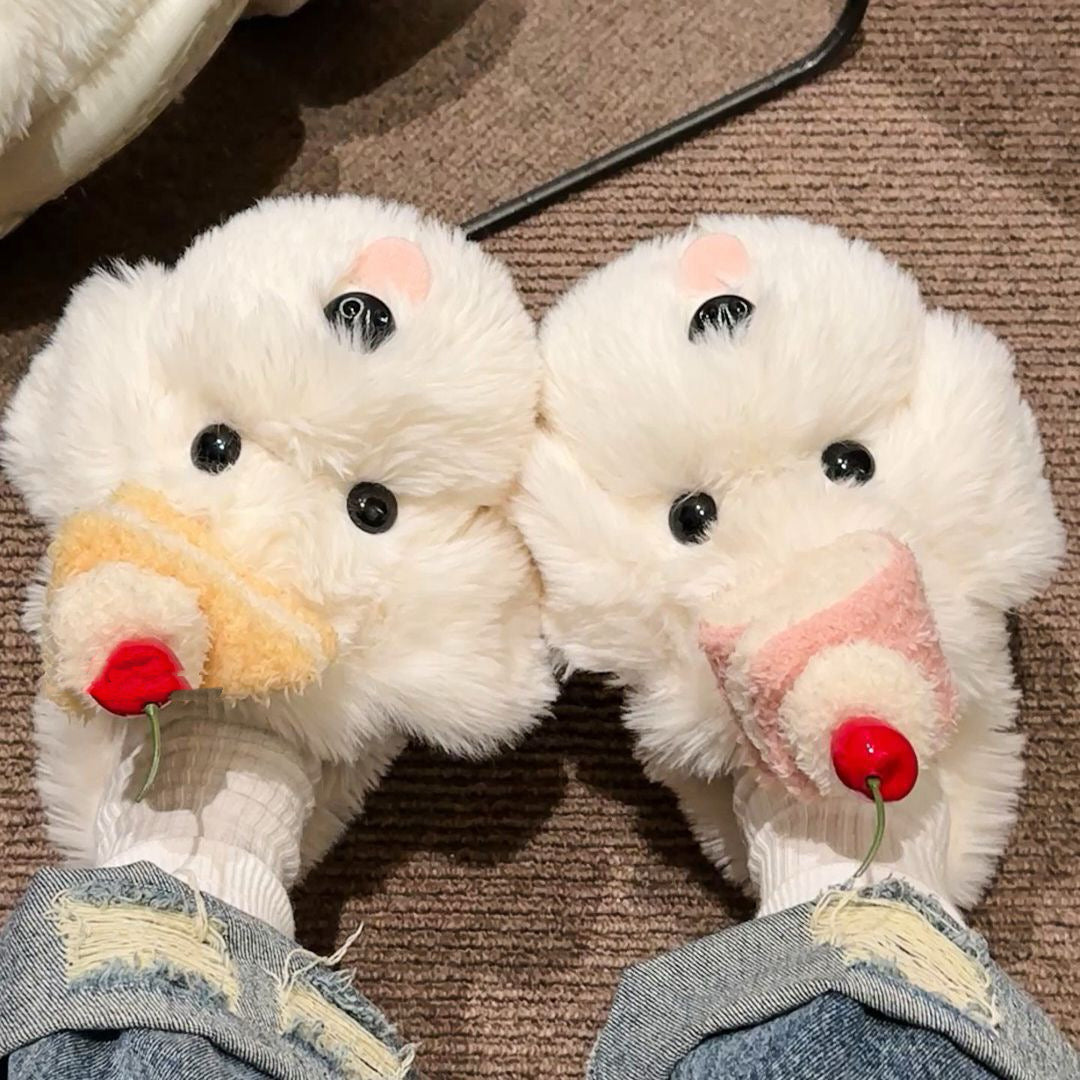 Adorable Puppy Cake Slippers - Fluffy Warm Embrace