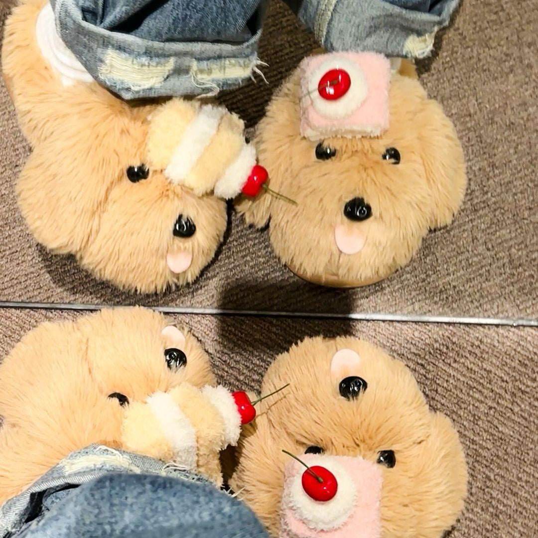 Adorable Puppy Cake Slippers - Fluffy Warm Embrace