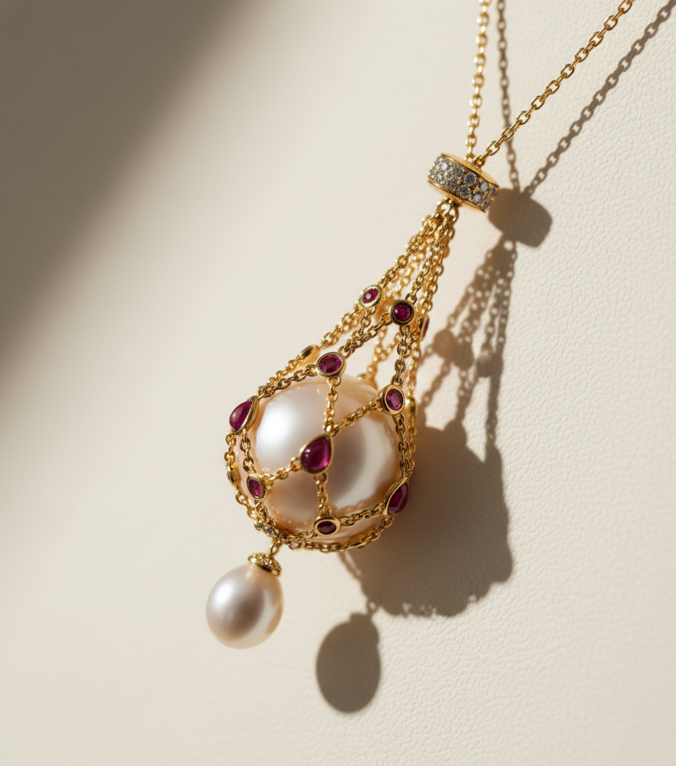 Luxury Openwork Pearl Pendant Necklace - Removable Design with Zirconia Accents